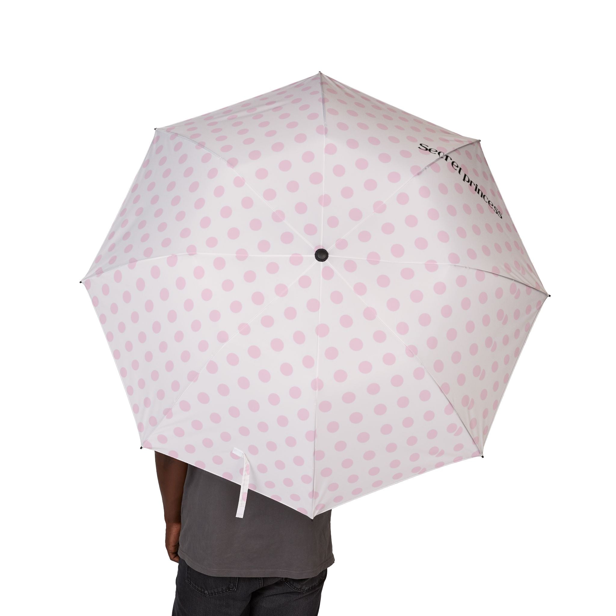 Foldable pink polka dot umbrella