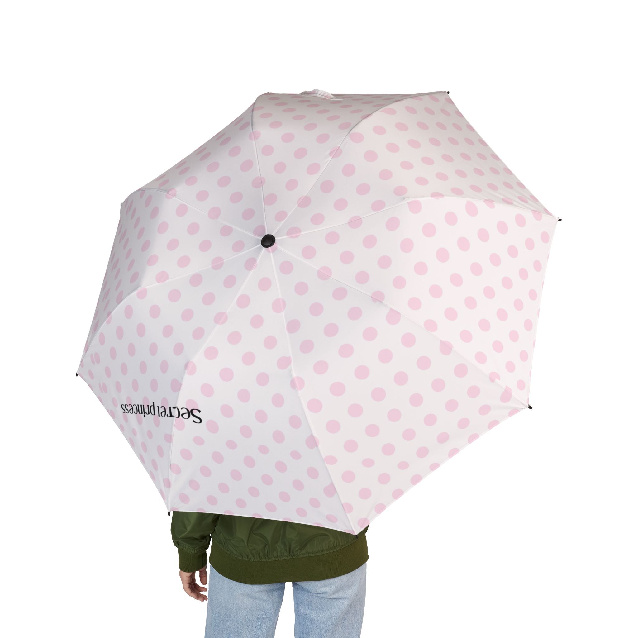 Foldable pink polka dot umbrella